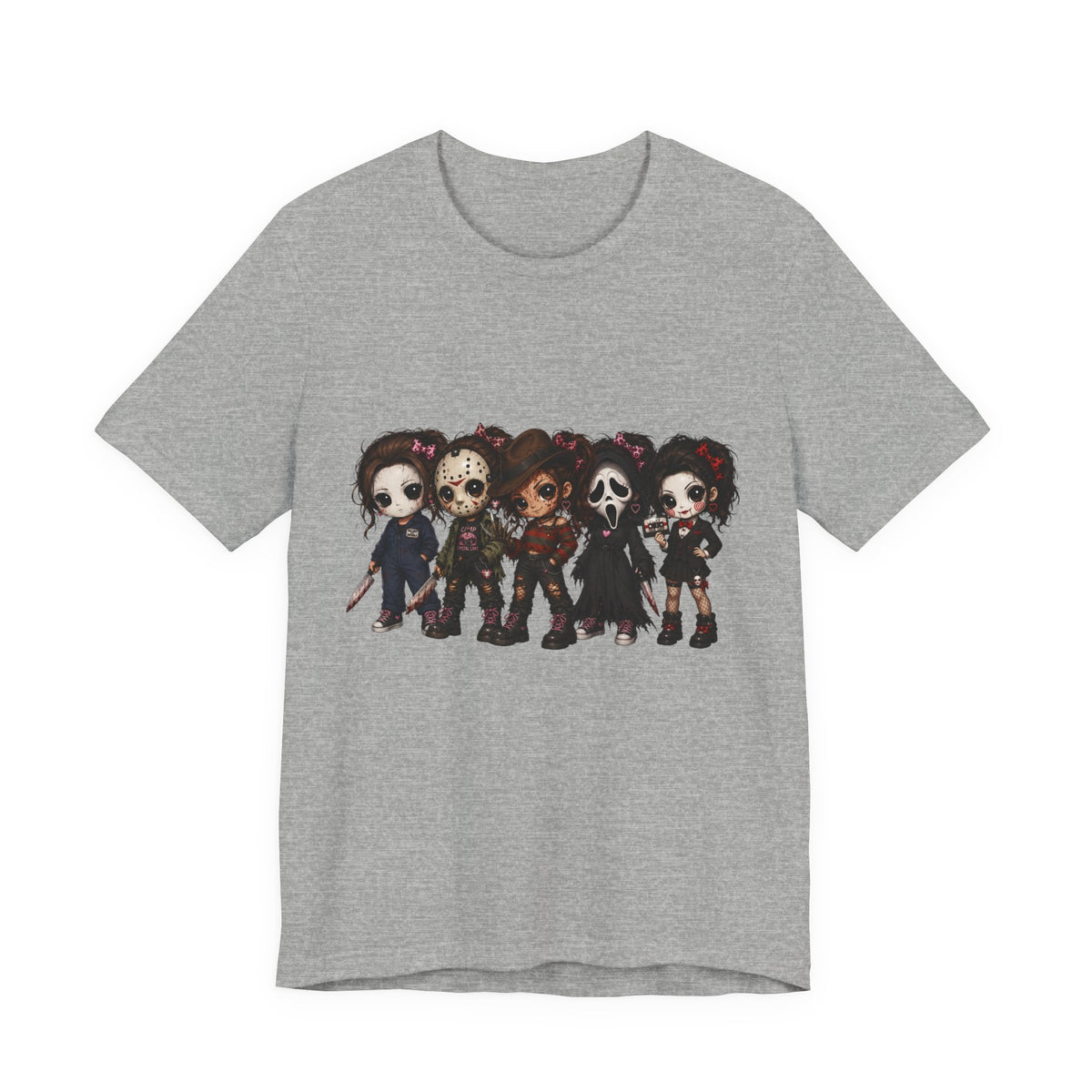 Horror Icons Chibi Tee — Cute Killer Characters Graphic T-Shirt