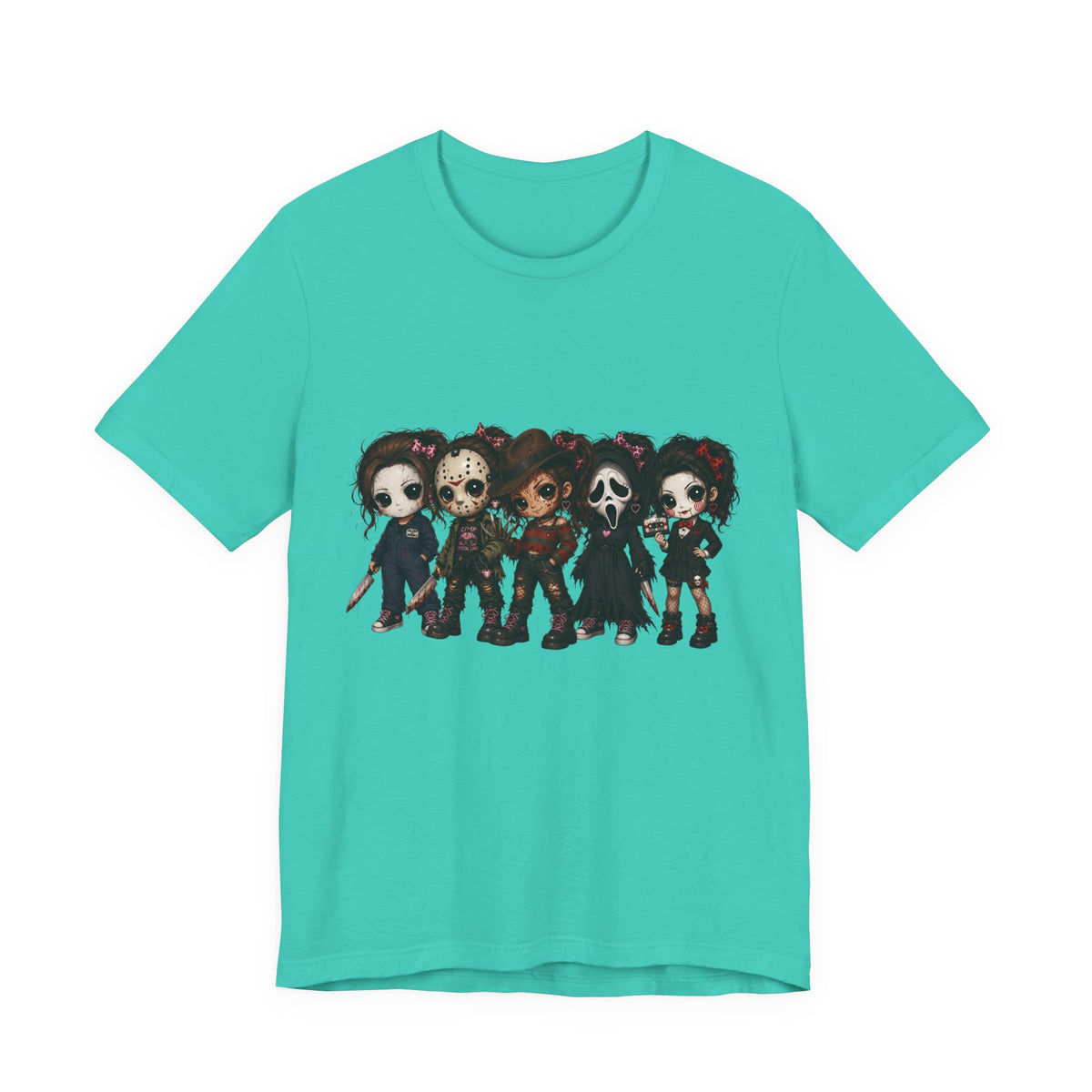 Horror Icons Chibi Tee — Cute Killer Characters Graphic T-Shirt