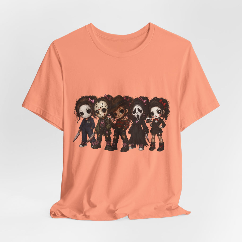 Horror Icons Chibi Tee — Cute Killer Characters Graphic T-Shirt