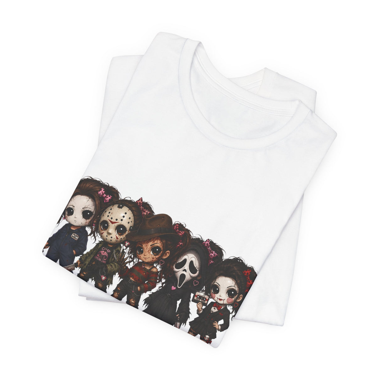 Horror Icons Chibi Tee — Cute Killer Characters Graphic T-Shirt