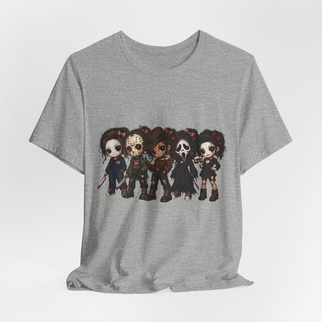 Horror Icons Chibi Tee — Cute Killer Characters Graphic T-Shirt
