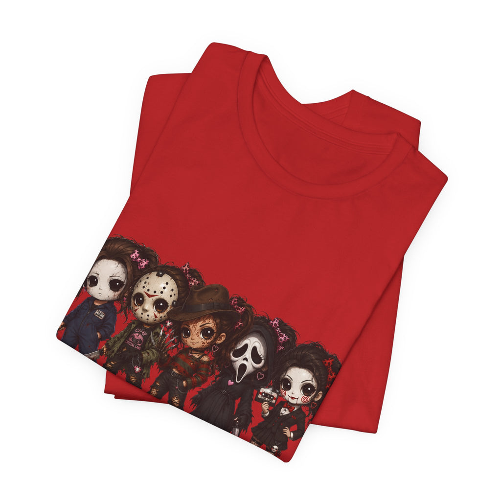 Horror Icons Chibi Tee — Cute Killer Characters Graphic T-Shirt