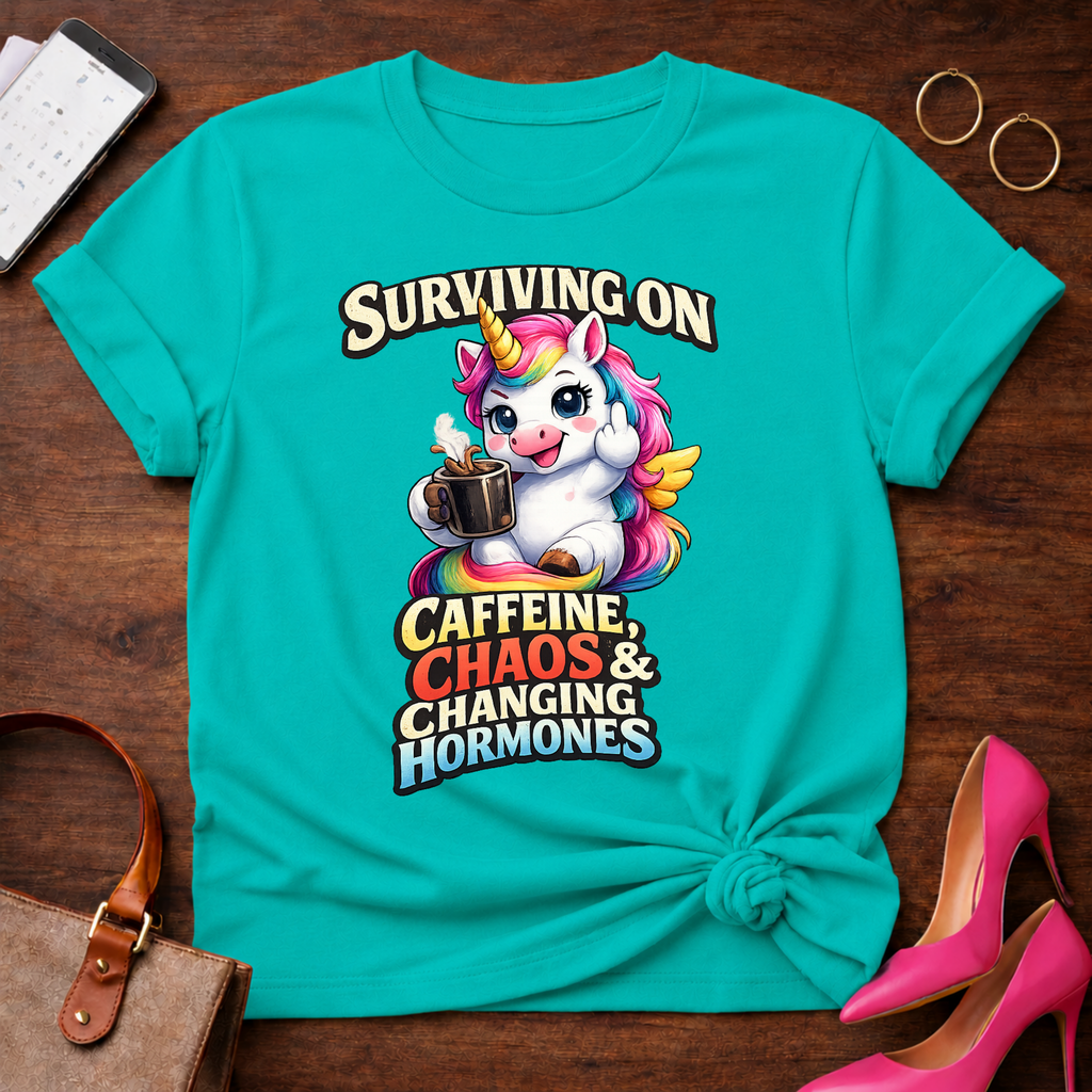 Surviving on Caffeine, Chaos & Changing Hormones Graphic T-Shirt