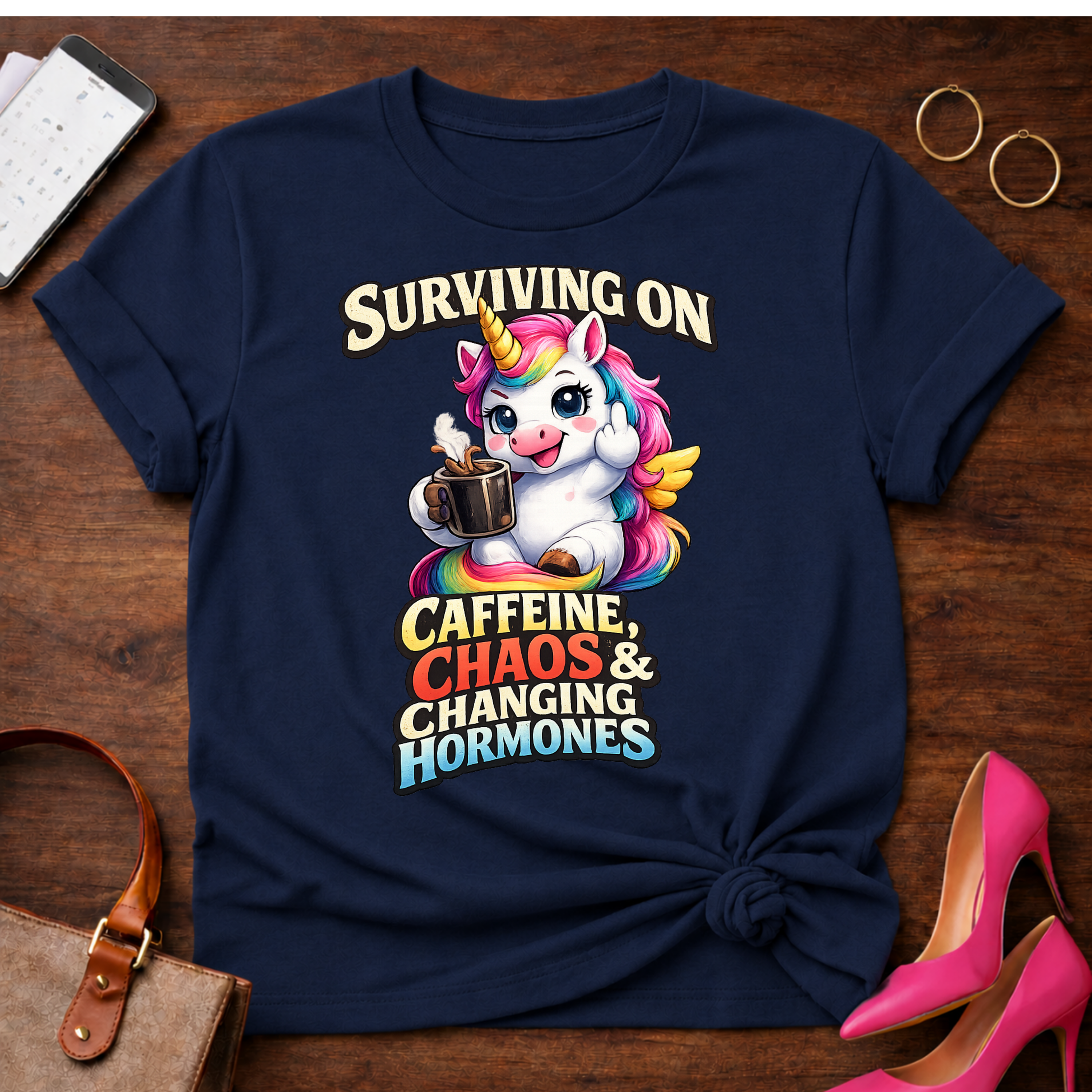Surviving on Caffeine, Chaos & Changing Hormones Graphic T-Shirt