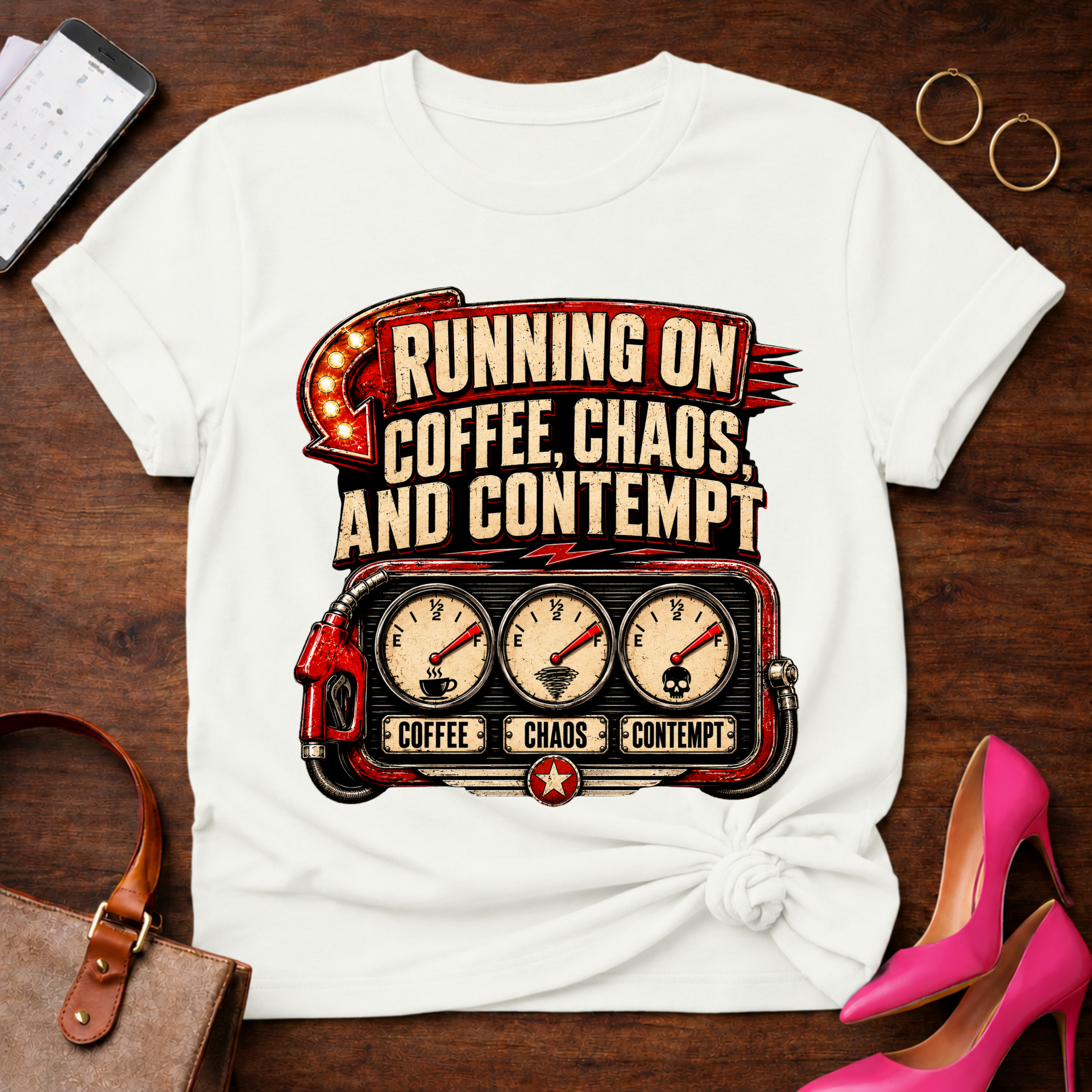 Running Off Coffee Chaos and Contempt Graphic T-Shirt