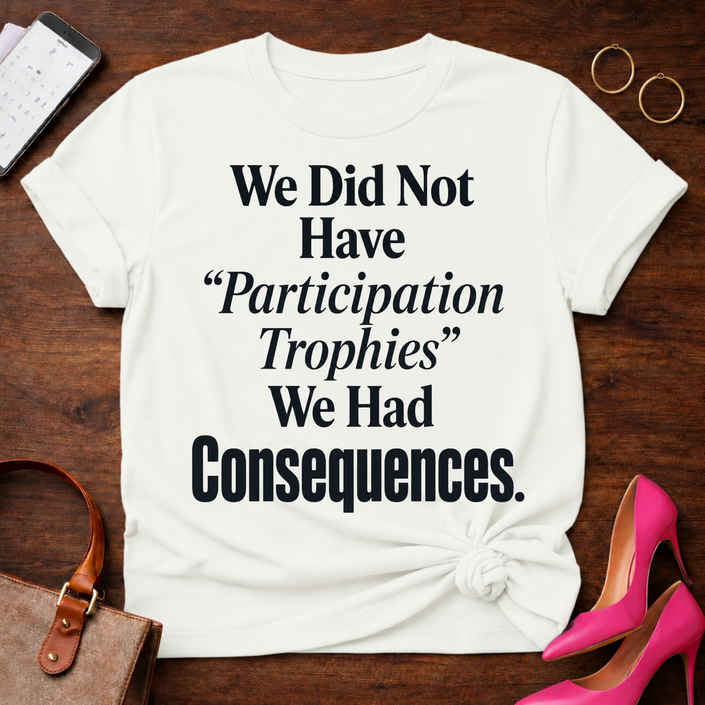T-Shirt — "We Did Not Have 'Participation Trophies' We Had Consequences." Vintage Quote Tee