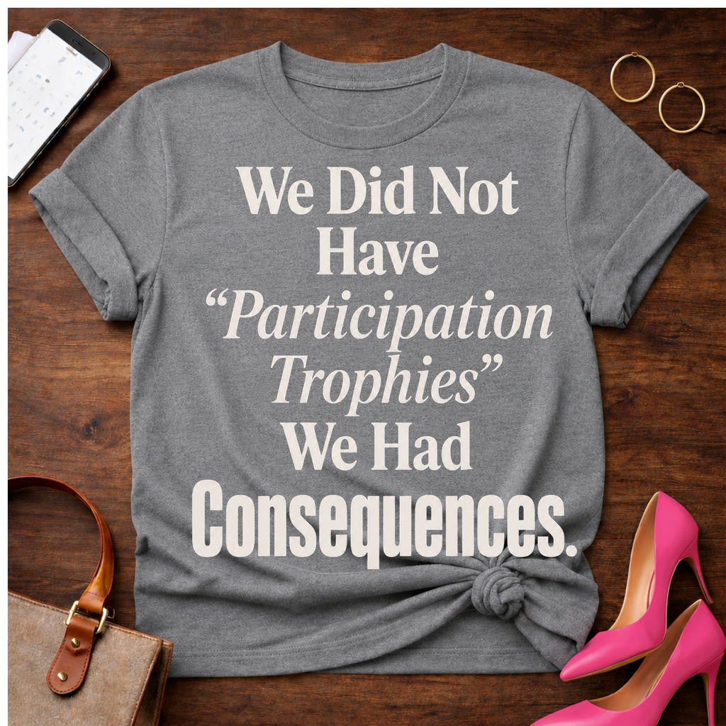 T-Shirt — "We Did Not Have 'Participation Trophies' We Had Consequences." Vintage Quote Tee