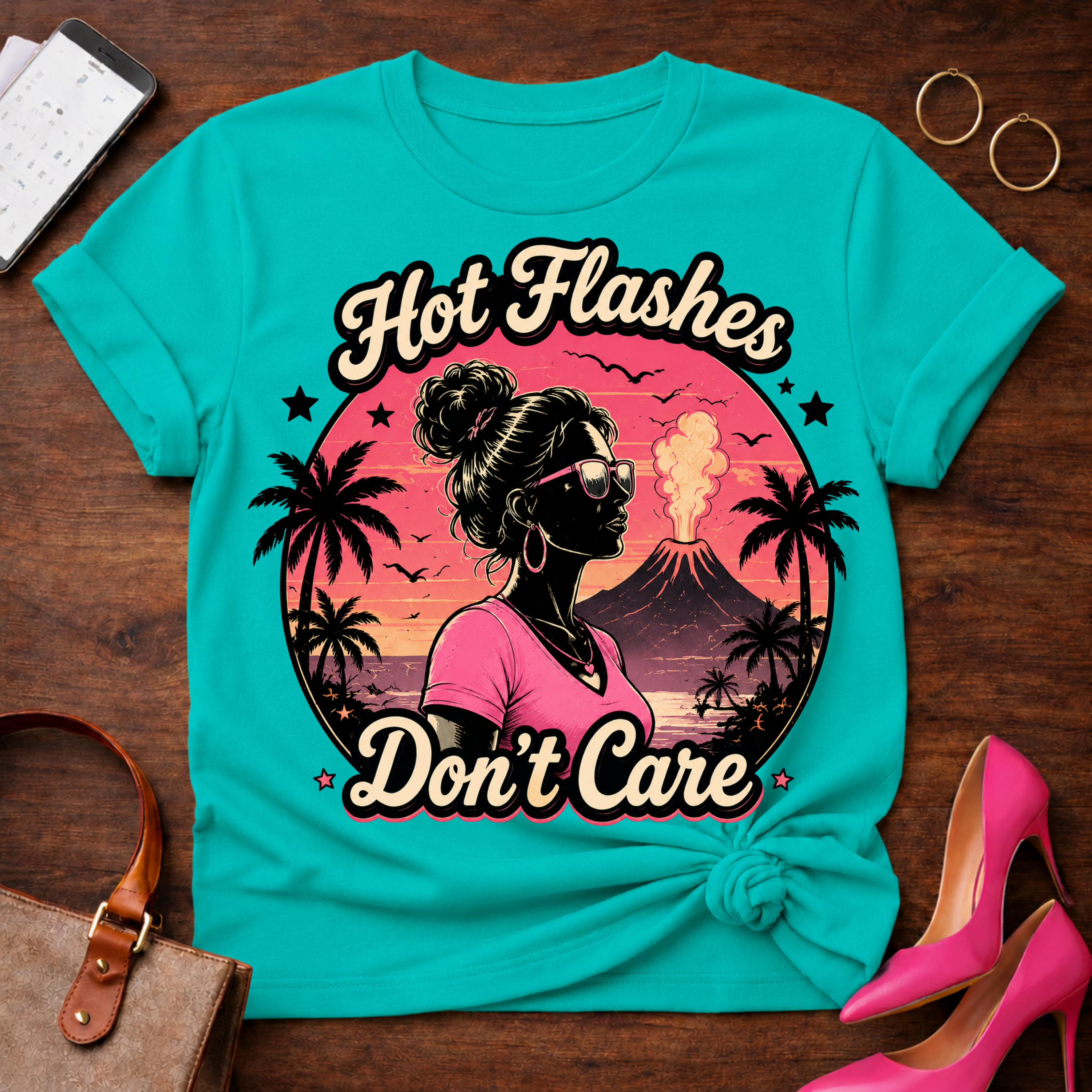 Copy of T-Shirt — "Hot Flashes Don't Care" Vintage Quote Tee