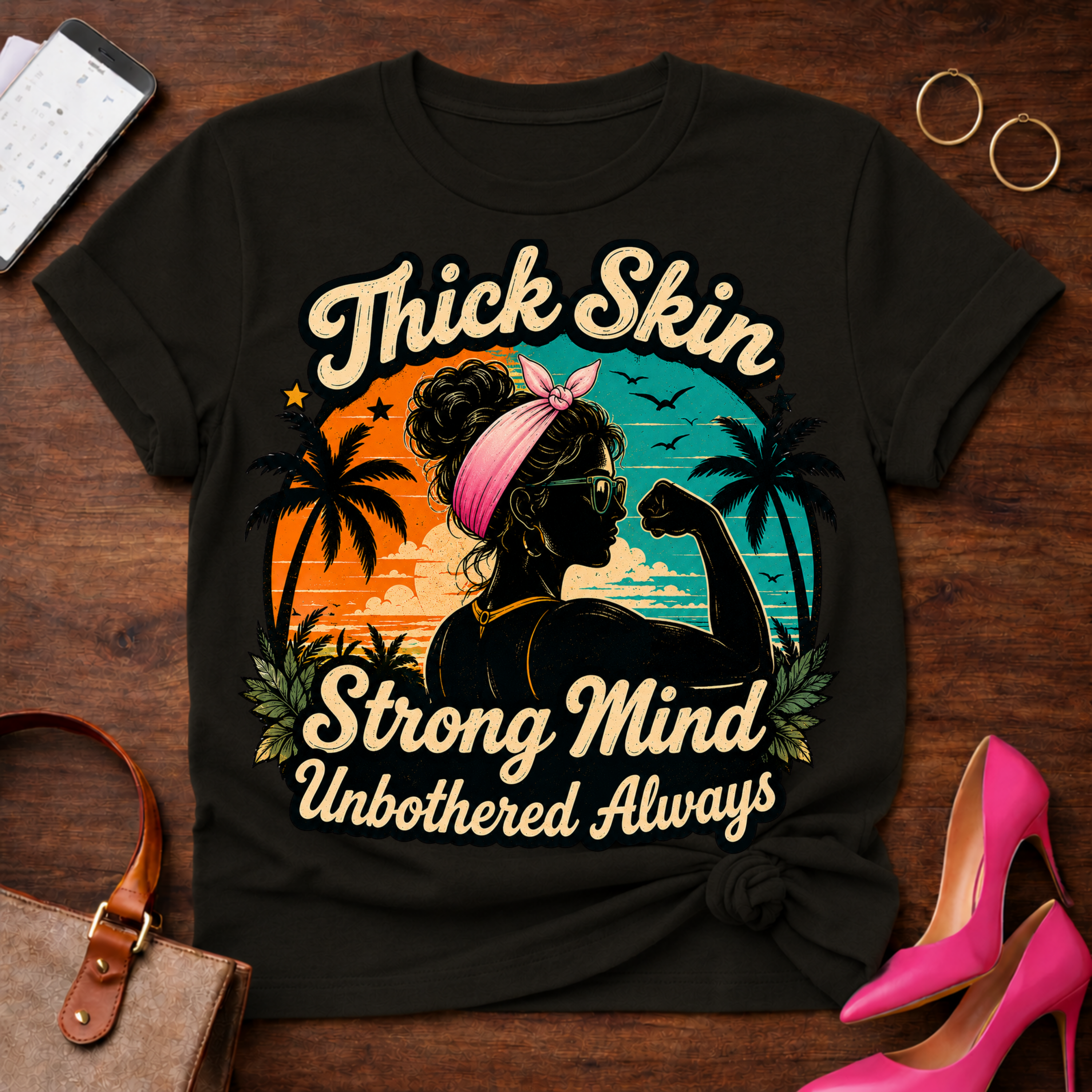 T-Shirt — "Thick Skin. Strong Mind. Unbothered Always" Vintage Quote Tee