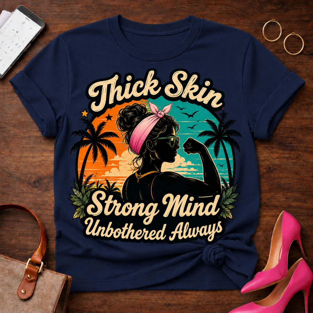 T-Shirt — "Thick Skin. Strong Mind. Unbothered Always" Vintage Quote Tee