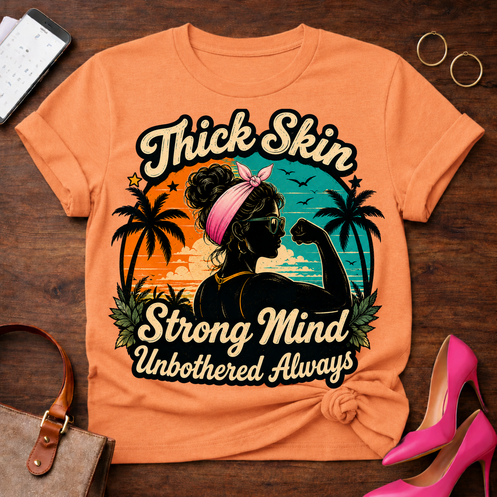 T-Shirt — "Thick Skin. Strong Mind. Unbothered Always" Vintage Quote Tee
