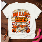 T-Shirt — "Hot Flashes & Halloween Candy" Vintage Quote Tee