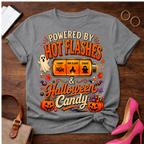 T-Shirt — "Hot Flashes & Halloween Candy" Vintage Quote Tee