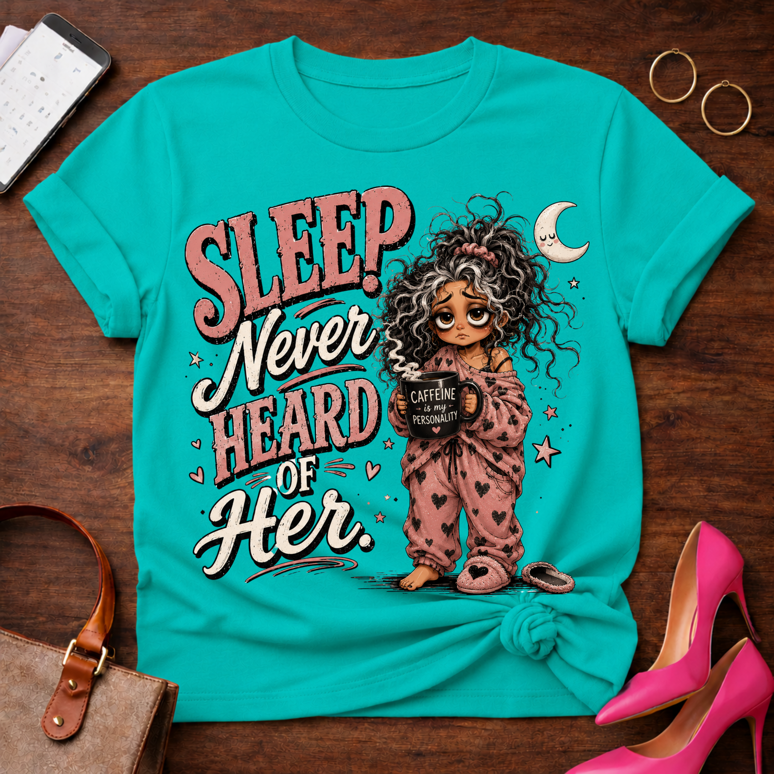 Sleep Never Heard of Her T‑Shirt — Cute Nighttime Graphic Tee