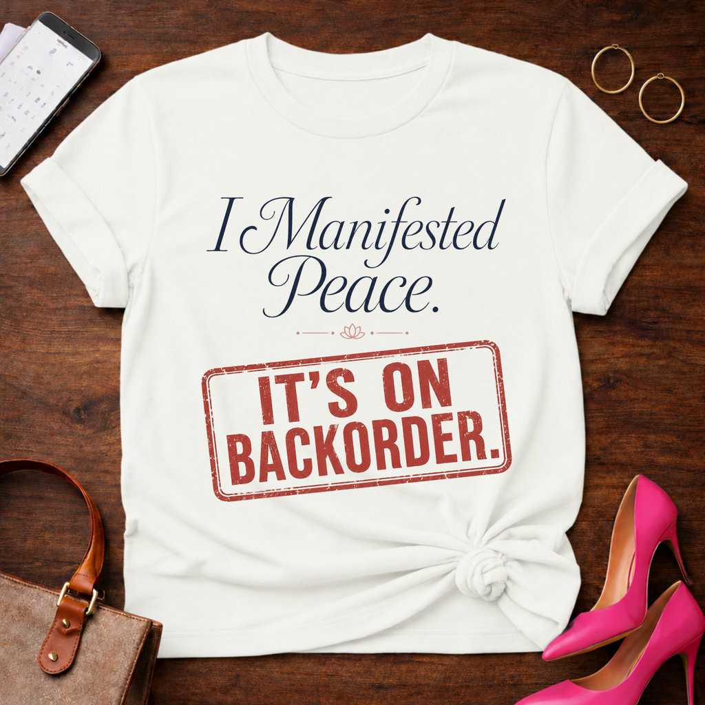 I Manifested Peace Tee — "It's On Backorder" Funny Shirt