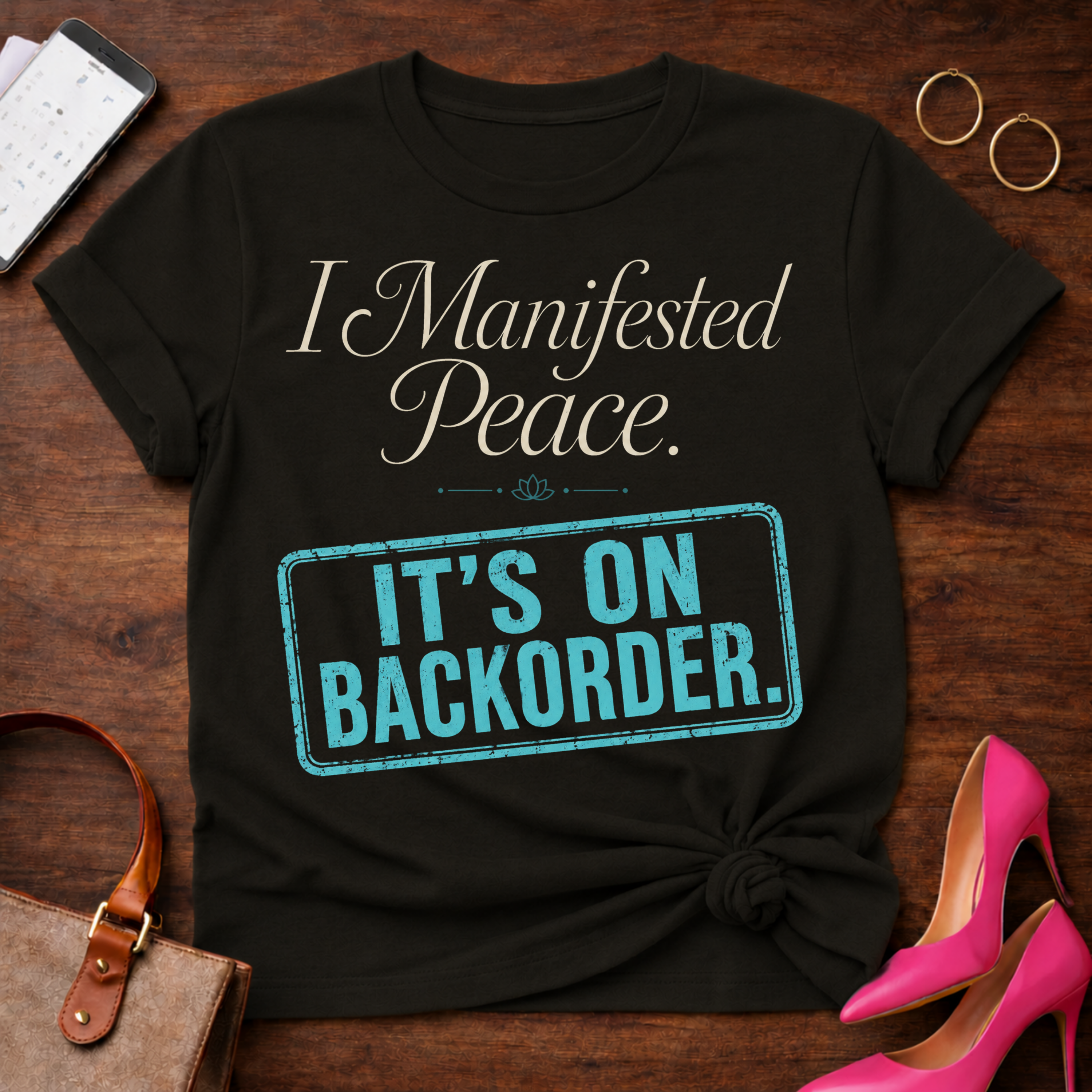 I Manifested Peace Tee — "It's On Backorder" Funny Shirt
