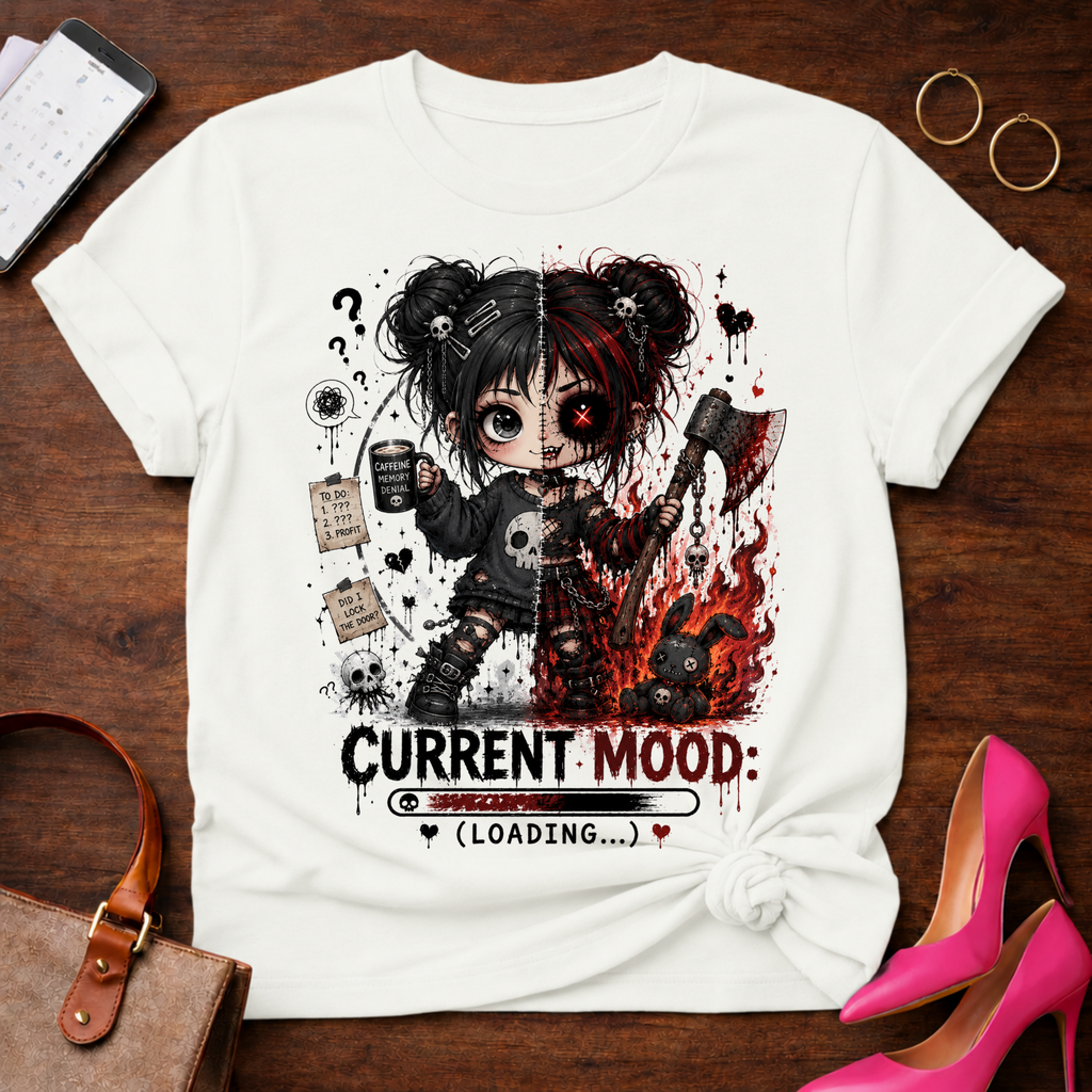 Graphic Tee — "Current Mood: Loading" Horror Cute T Shirt
