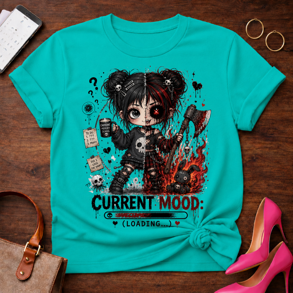 Graphic Tee — "Current Mood: Loading" Horror Cute T Shirt