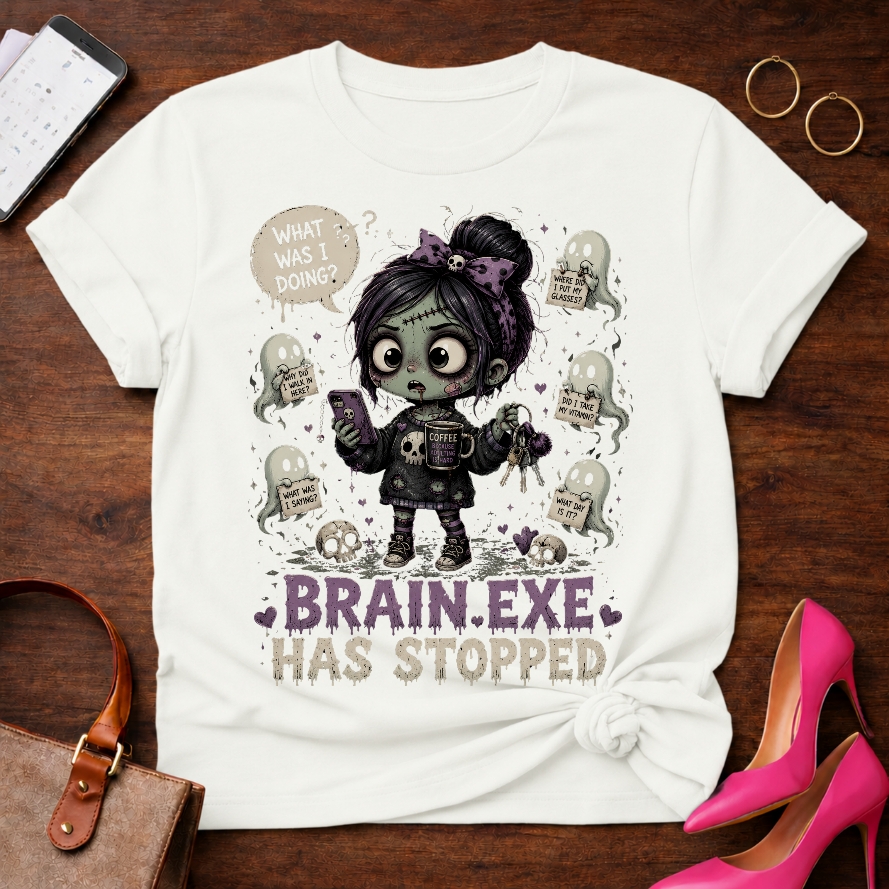 Brain.exe Has Stopped T-Shirt — Cute Zombie Girl Graphic Tee