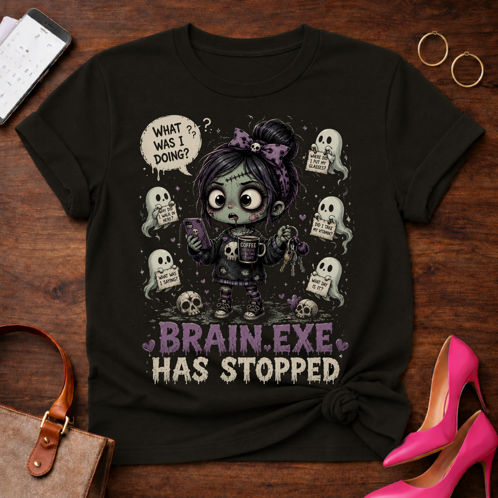 Brain.exe Has Stopped T-Shirt — Cute Zombie Girl Graphic Tee