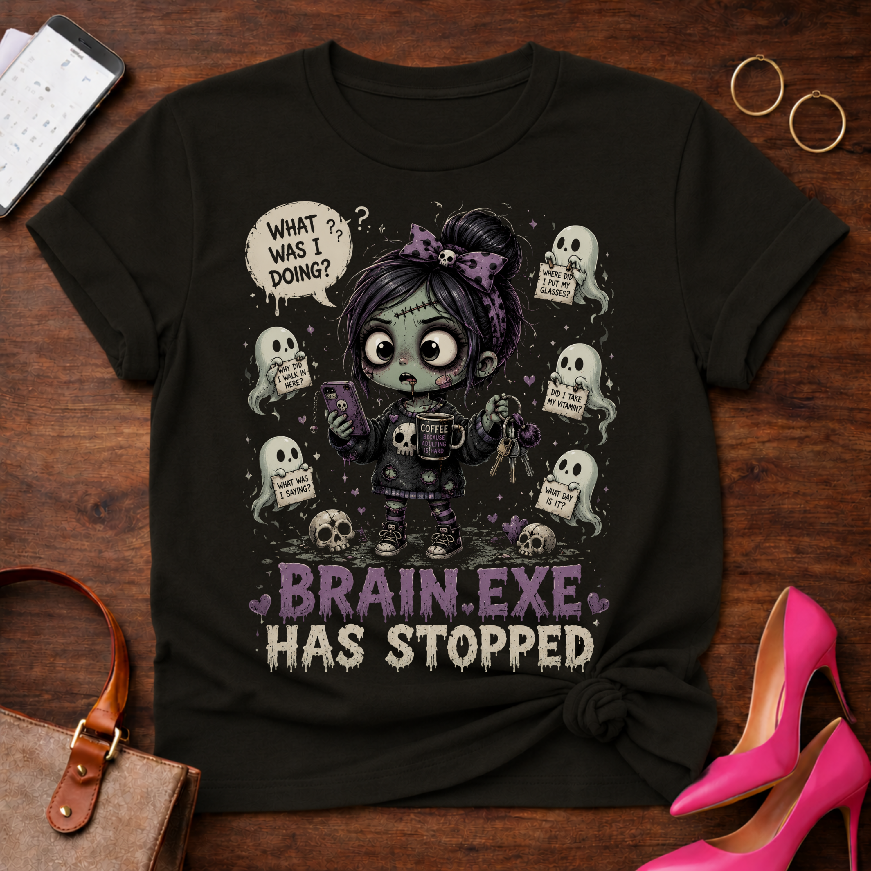 Brain.exe Has Stopped T-Shirt — Cute Zombie Girl Graphic Tee