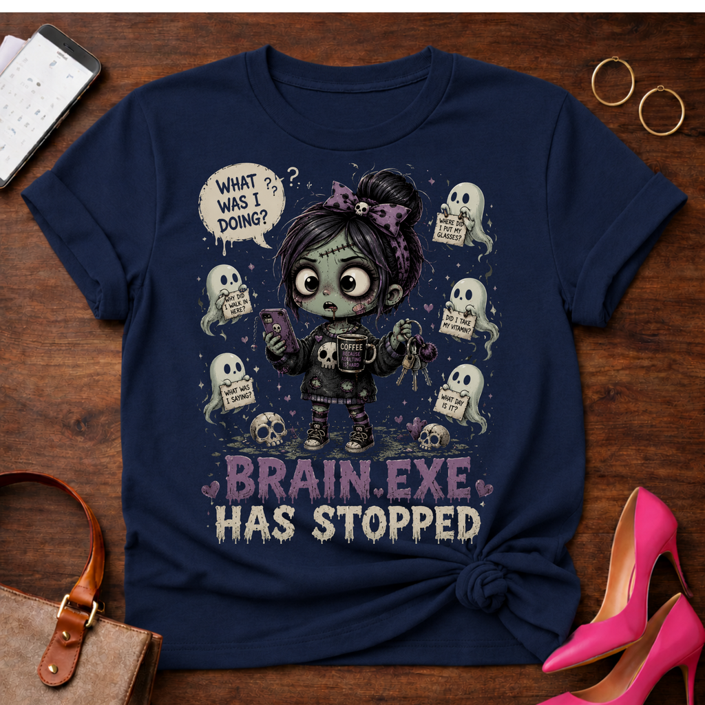 Brain.exe Has Stopped T-Shirt — Cute Zombie Girl Graphic Tee