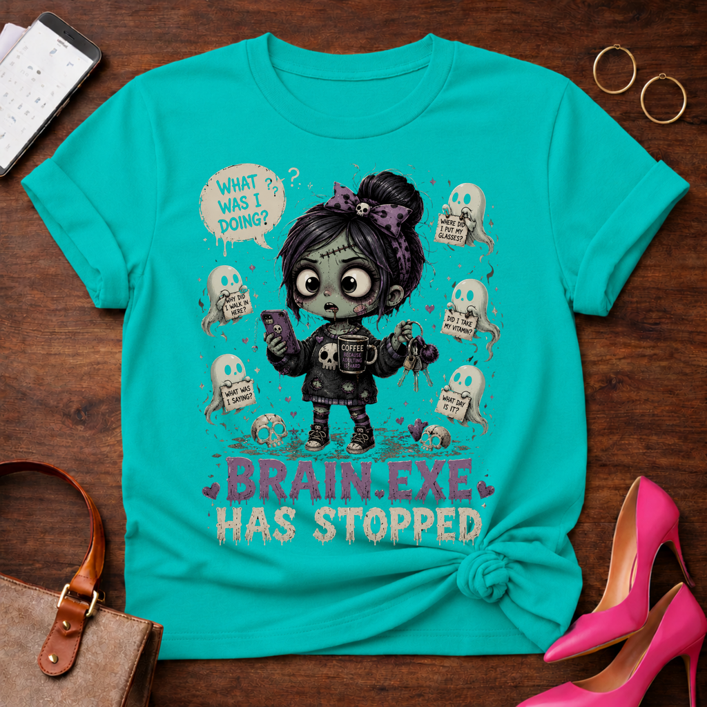 Brain.exe Has Stopped T-Shirt — Cute Zombie Girl Graphic Tee