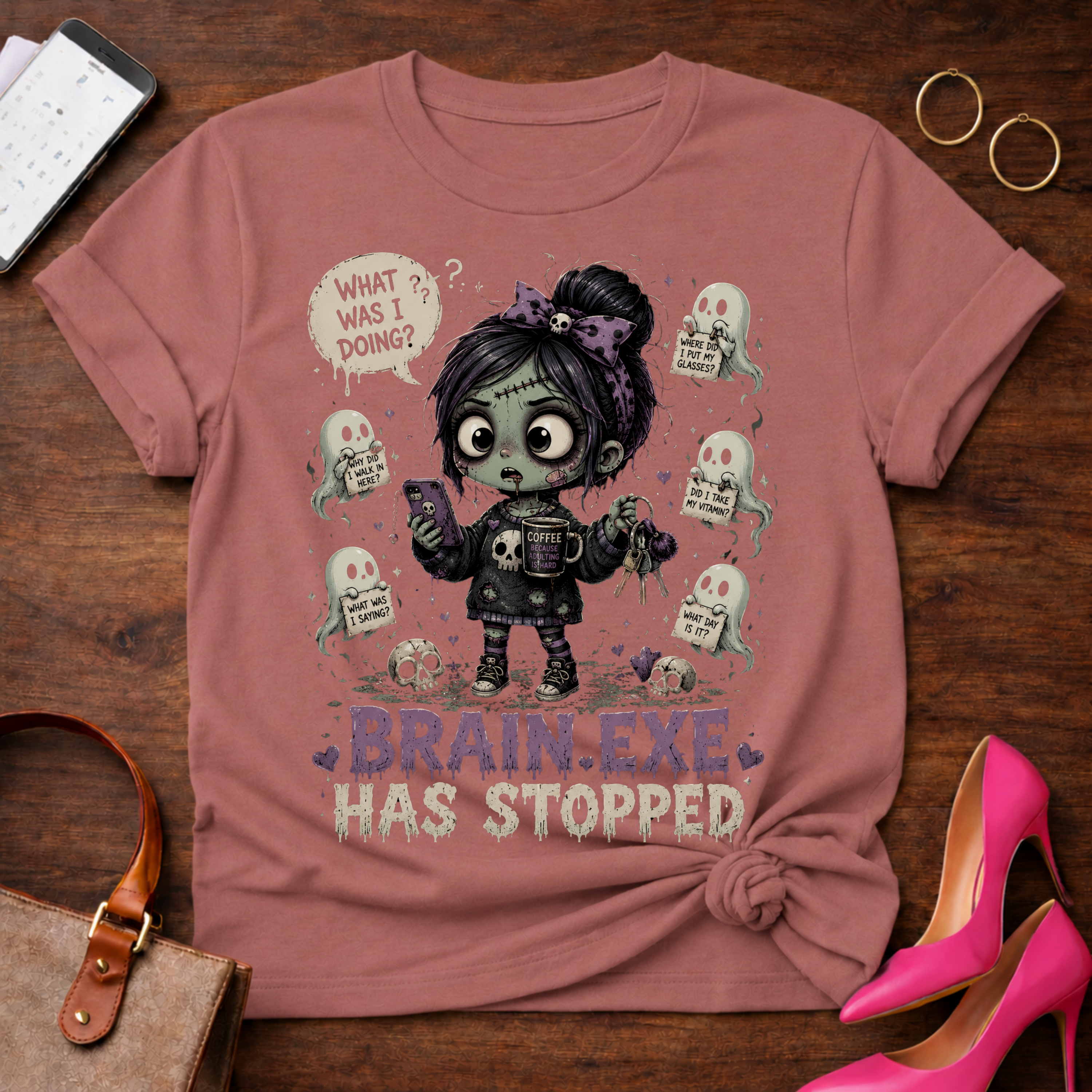 Brain.exe Has Stopped T-Shirt — Cute Zombie Girl Graphic Tee