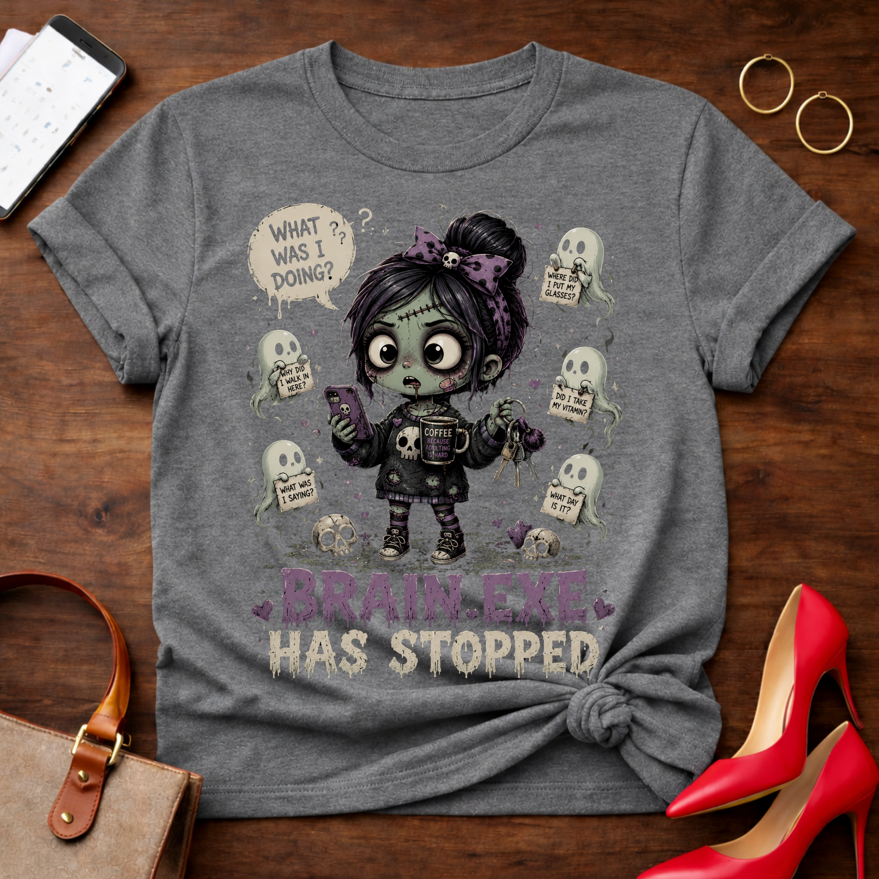 Brain.exe Has Stopped T-Shirt — Cute Zombie Girl Graphic Tee