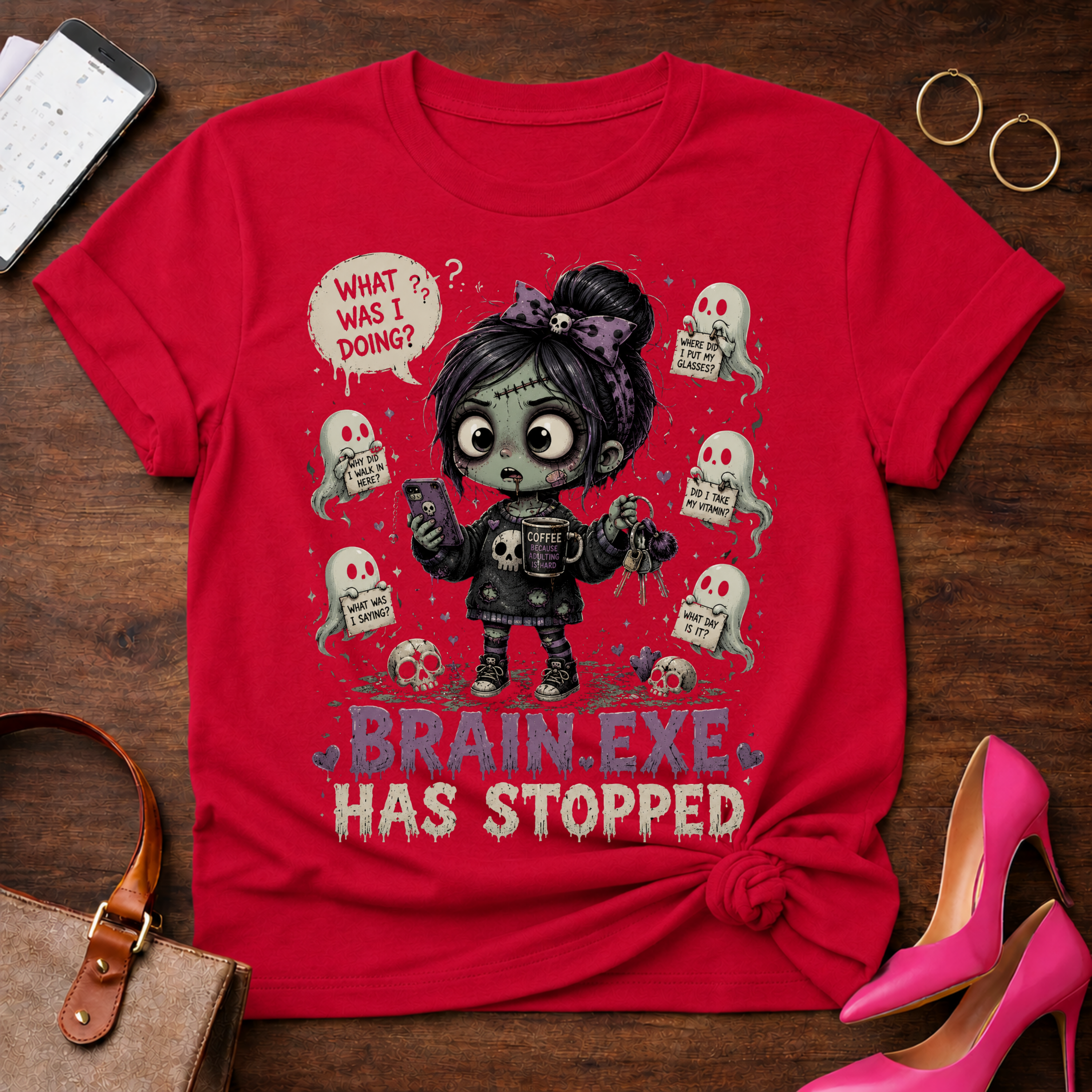 Brain.exe Has Stopped T-Shirt — Cute Zombie Girl Graphic Tee