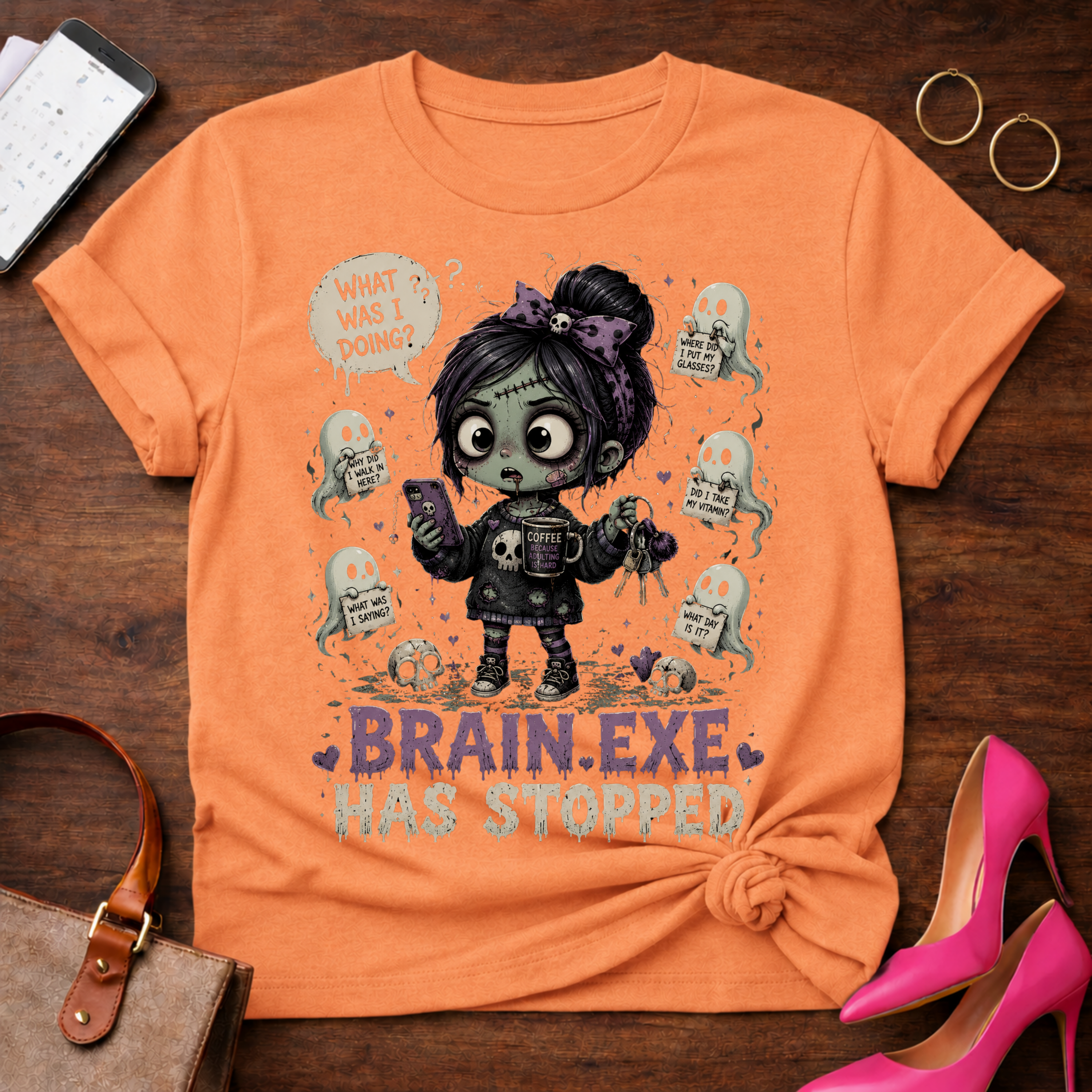 Brain.exe Has Stopped T-Shirt — Cute Zombie Girl Graphic Tee