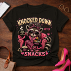 Knocked Down But Never Out of Snacks T-Shirt - Cute Raccoon Snack Lover Tee