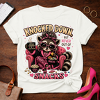 Knocked Down But Never Out of Snacks T-Shirt - Cute Raccoon Snack Lover Tee