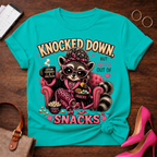 Knocked Down But Never Out of Snacks T-Shirt - Cute Raccoon Snack Lover Tee