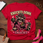 Knocked Down But Never Out of Snacks T-Shirt - Cute Raccoon Snack Lover Tee