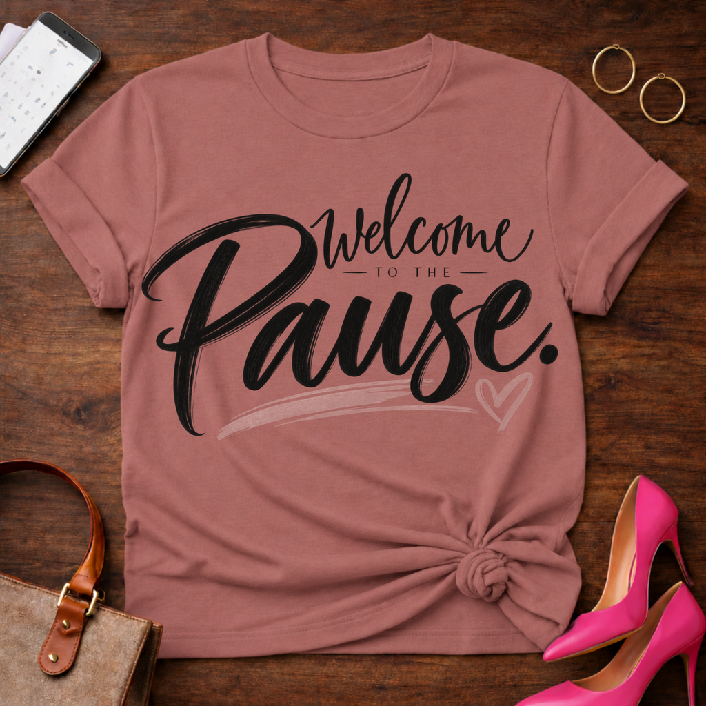 Welcome To The Pause T-Shirt — Relaxation Graphic Tee with Heart Accent
