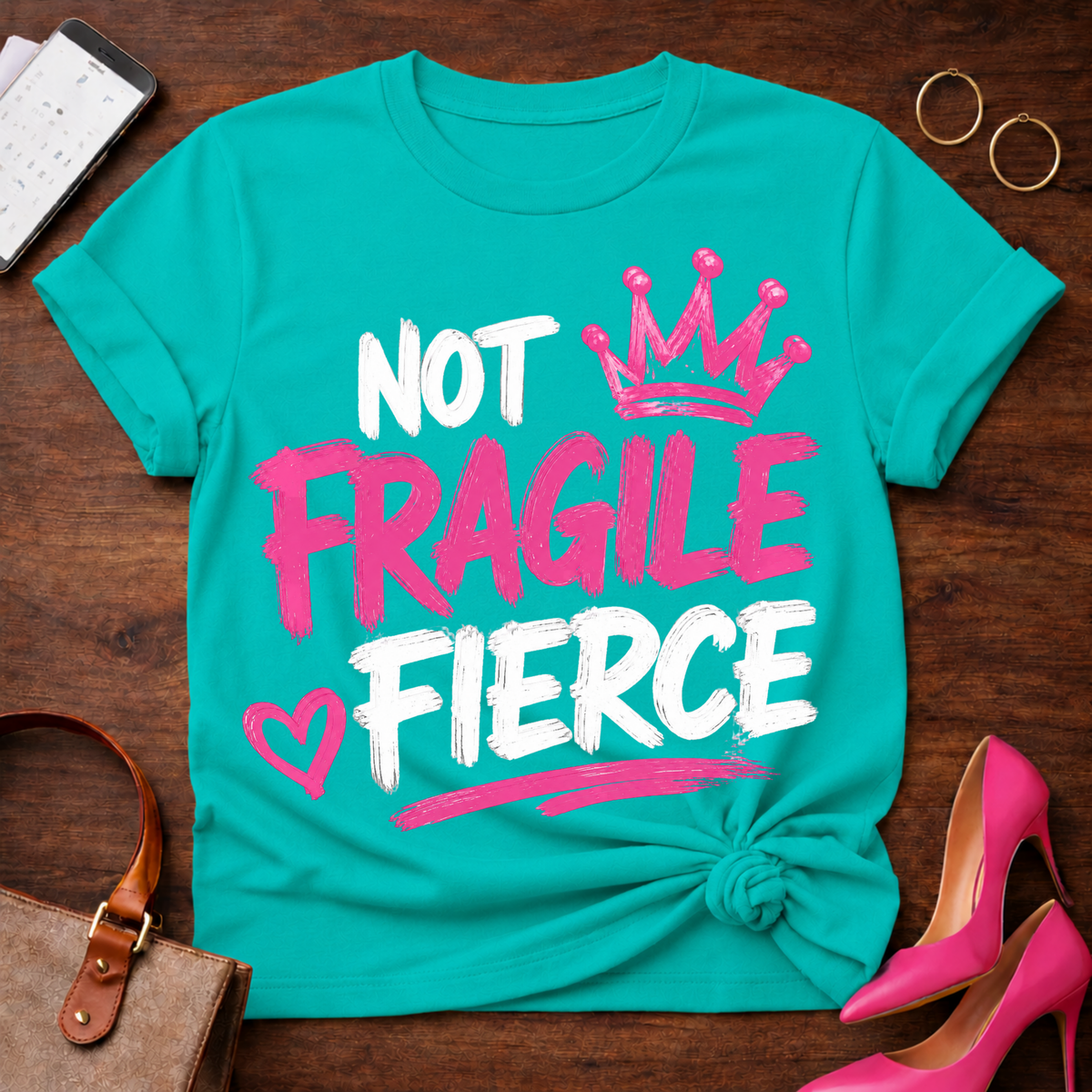 Fragile Crown Tee — Pink Script Graphic T-Shirt