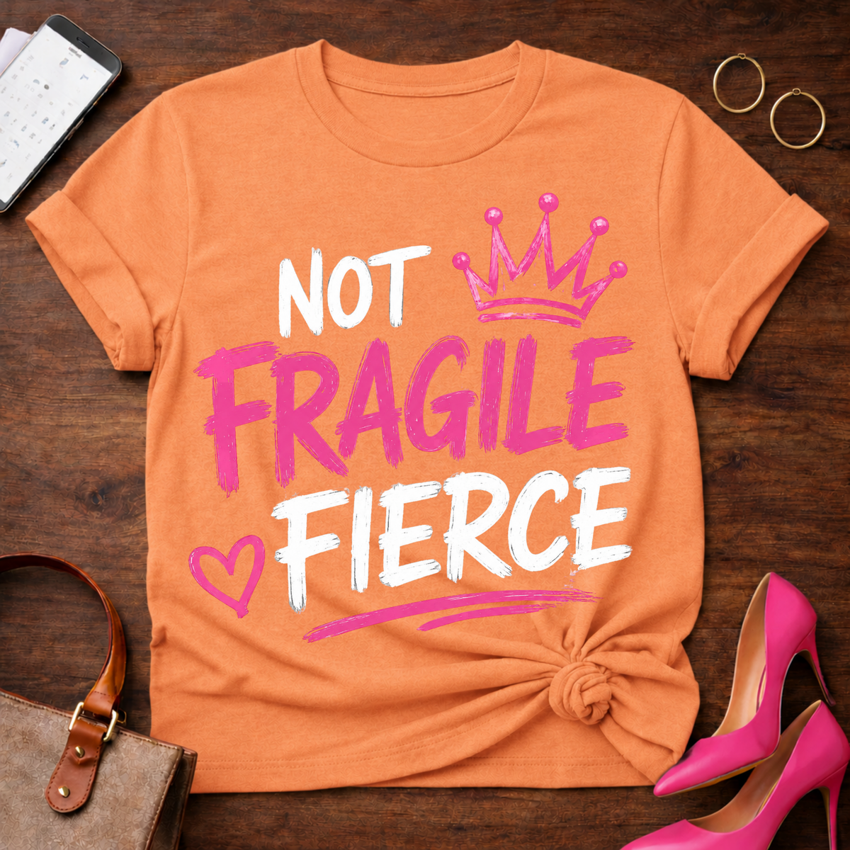 Fragile Crown Tee — Pink Script Graphic T-Shirt