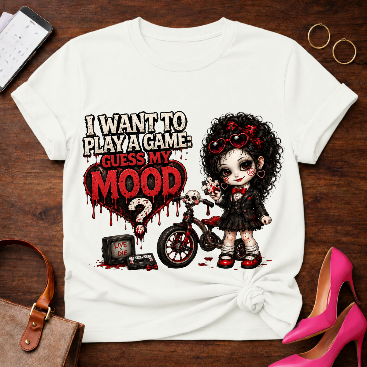 Gothic Doll "I Want to Play a Game, Guess My Mood" T-Shirt