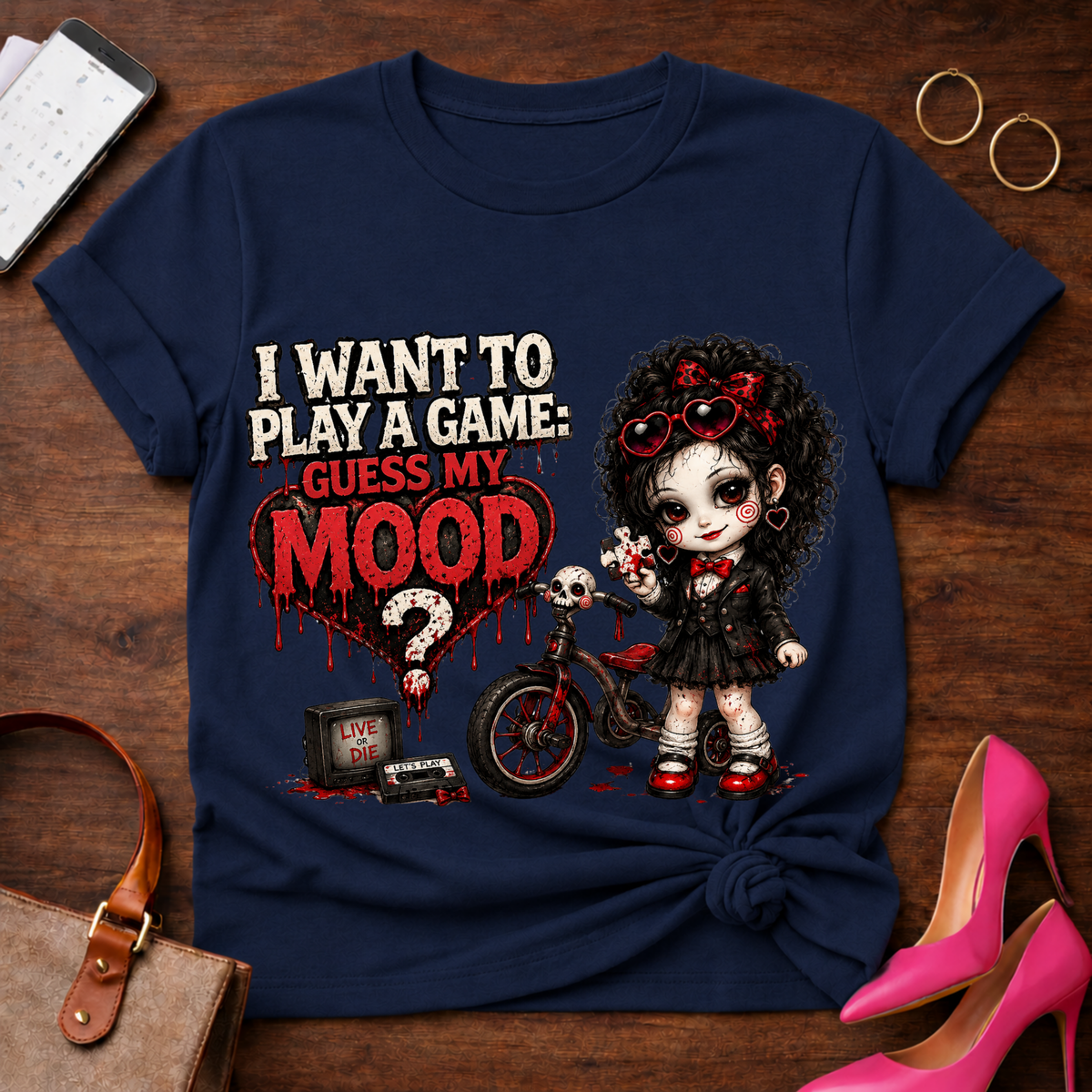 Gothic Doll "I Want to Play a Game, Guess My Mood" T-Shirt