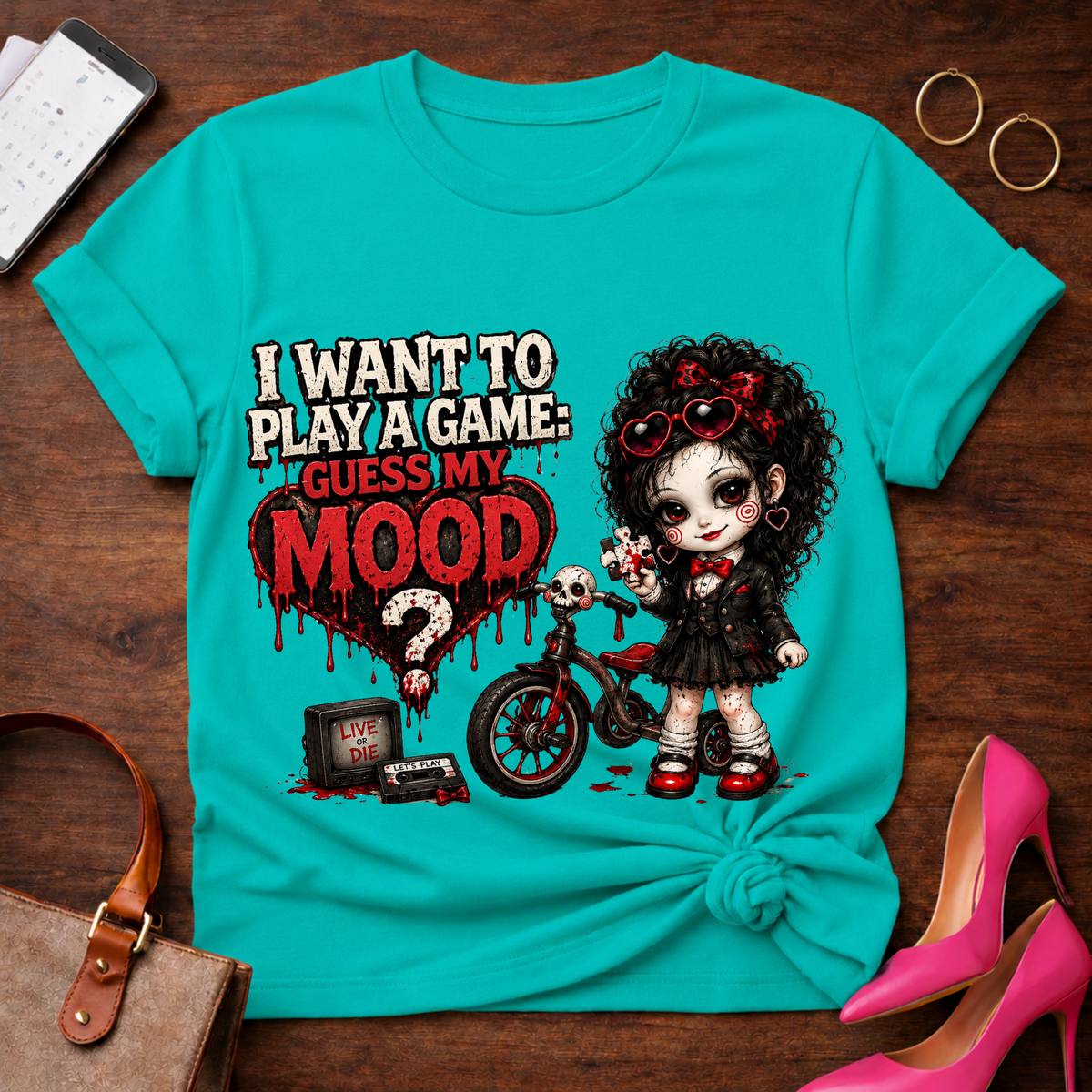 Gothic Doll "I Want to Play a Game, Guess My Mood" T-Shirt