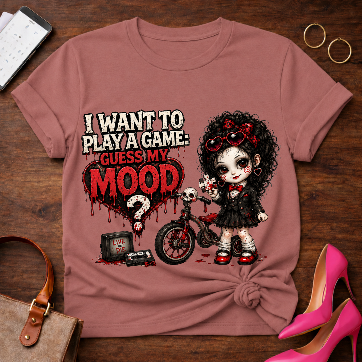 Gothic Doll "I Want to Play a Game, Guess My Mood" T-Shirt