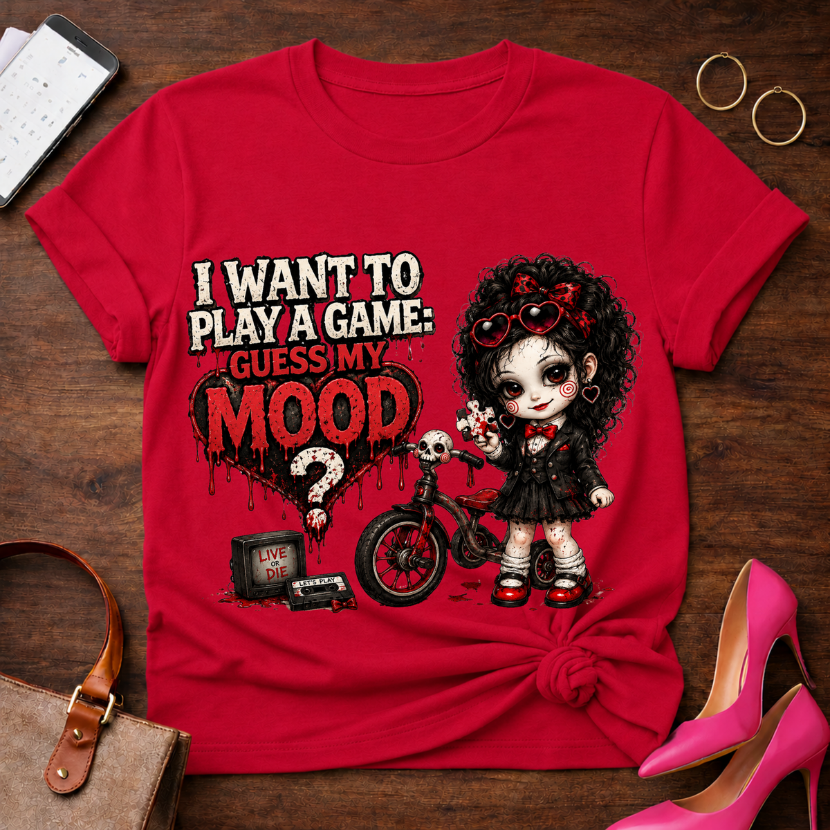Gothic Doll "I Want to Play a Game, Guess My Mood" T-Shirt