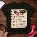 Things I’ve Lost This Year Checklist Tee — Funny Sarcastic Humor T‑Shirt