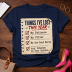 Things I’ve Lost This Year Checklist Tee — Funny Sarcastic Humor T‑Shirt