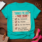 Things I’ve Lost This Year Checklist Tee — Funny Sarcastic Humor T‑Shirt