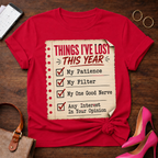 Things I’ve Lost This Year Checklist Tee — Funny Sarcastic Humor T‑Shirt