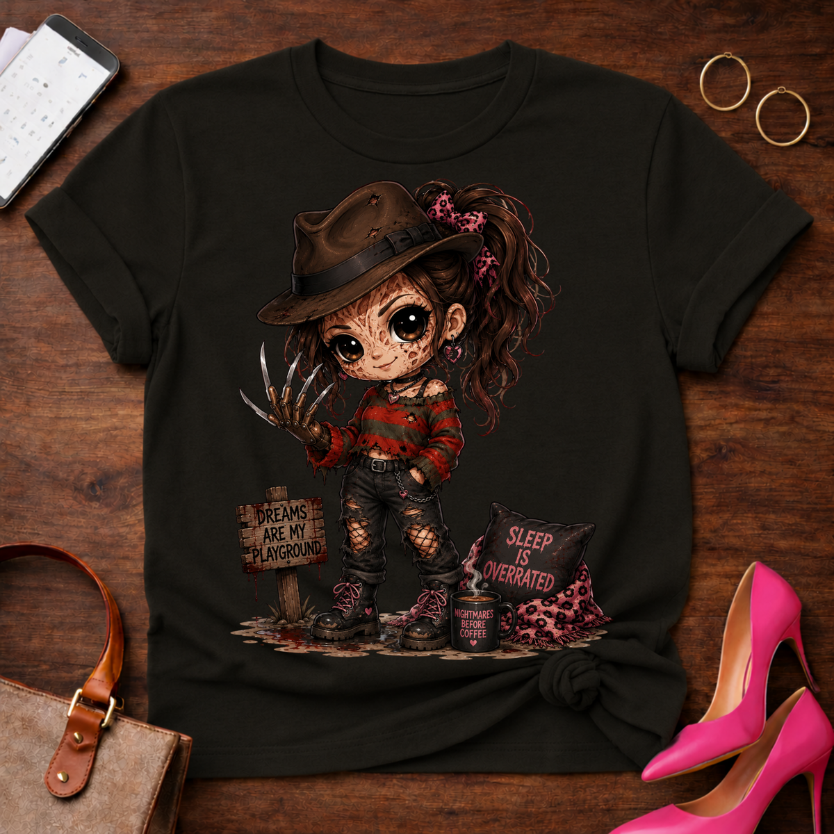 Freddy Girl Horror Tee — Cute Chibi Nightmare on Elm Street T-Shirt