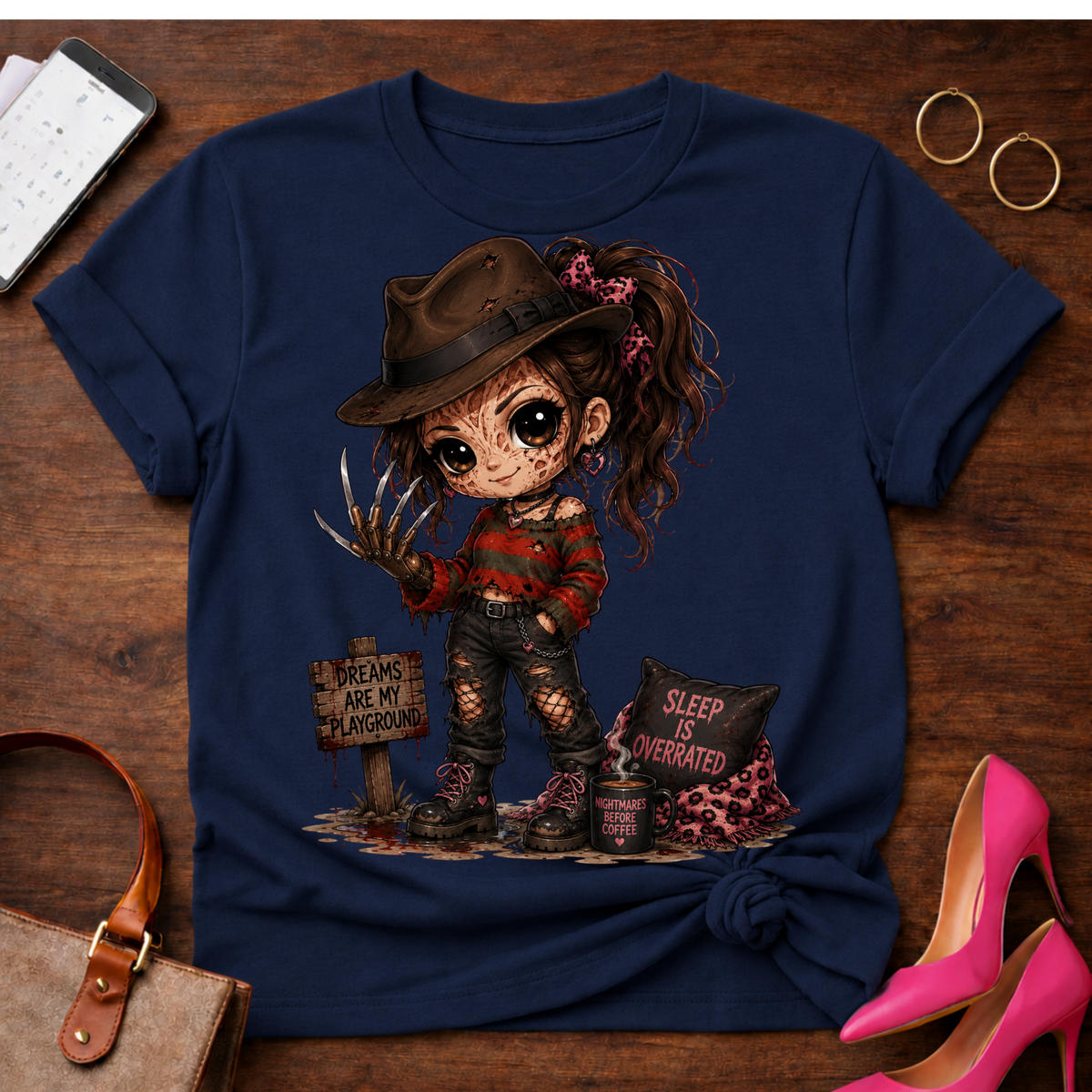 Freddy Girl Horror Tee — Cute Chibi Nightmare on Elm Street T-Shirt