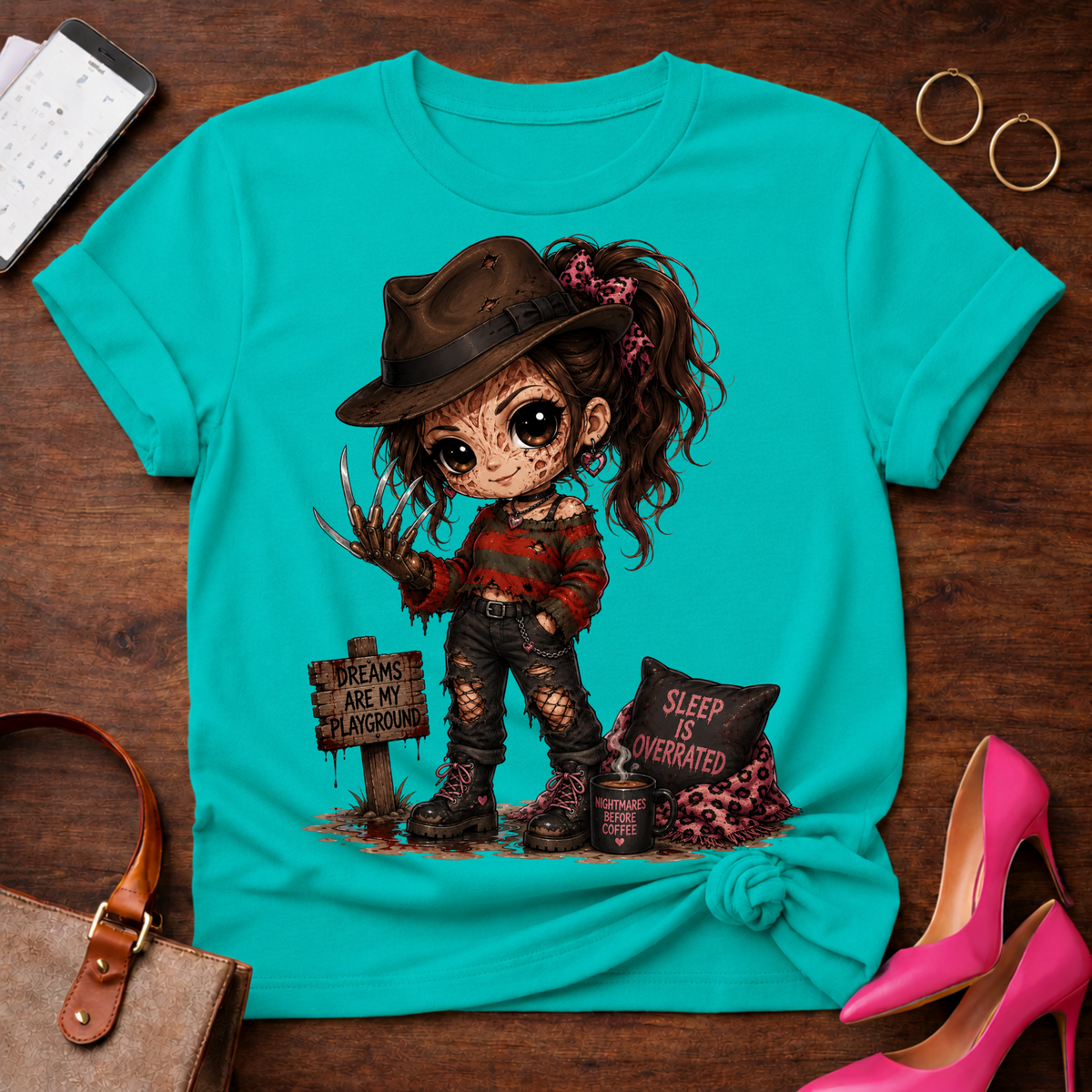 Freddy Girl Horror Tee — Cute Chibi Nightmare on Elm Street T-Shirt